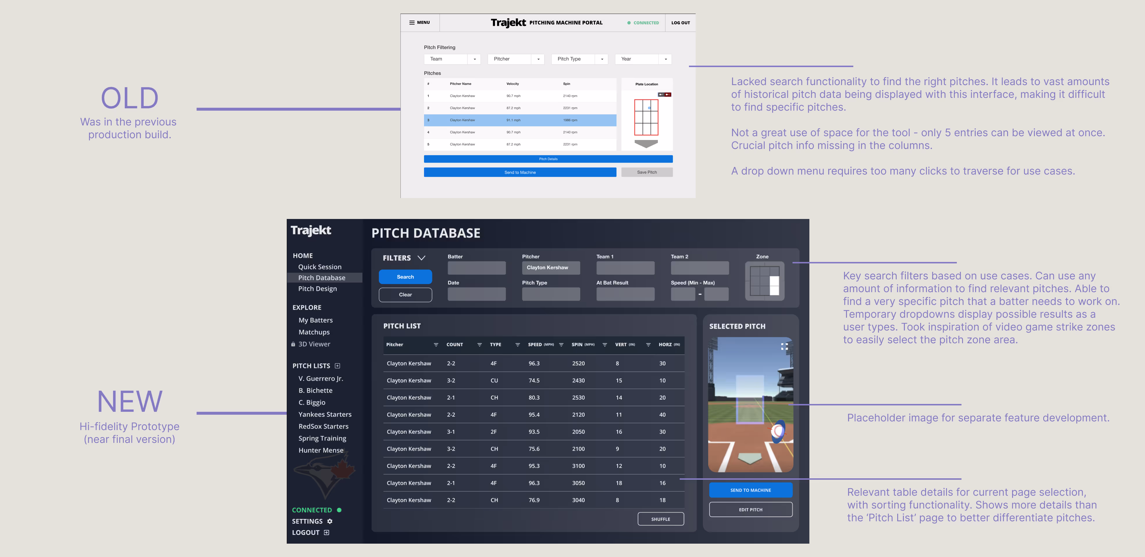 Pitch Database page comparison
